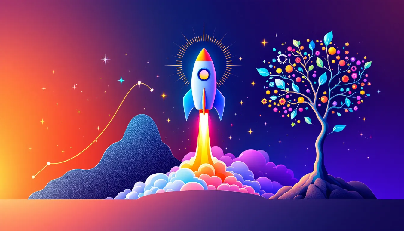 Définition du growth hacking avec des éléments graphiques illustrant la croissance rapide.
